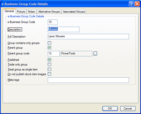 e-Business Group Code Details