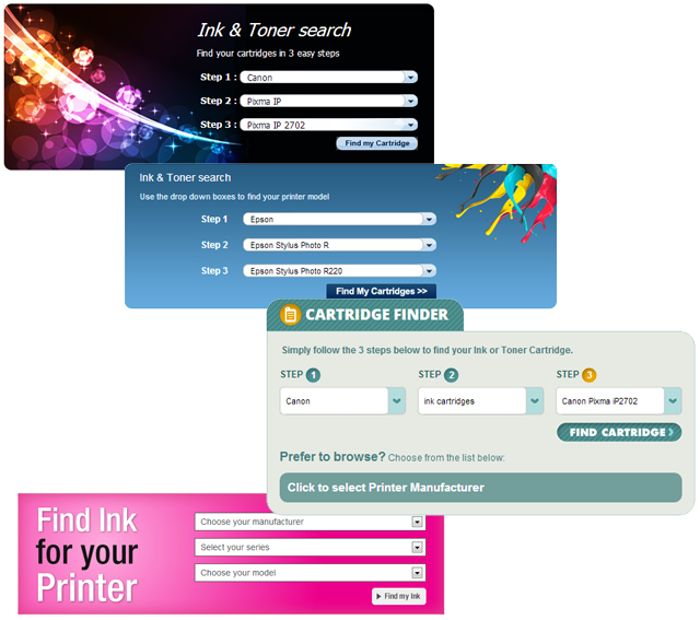 A variety of different styles of printer compatibility searches using Software for EOS
