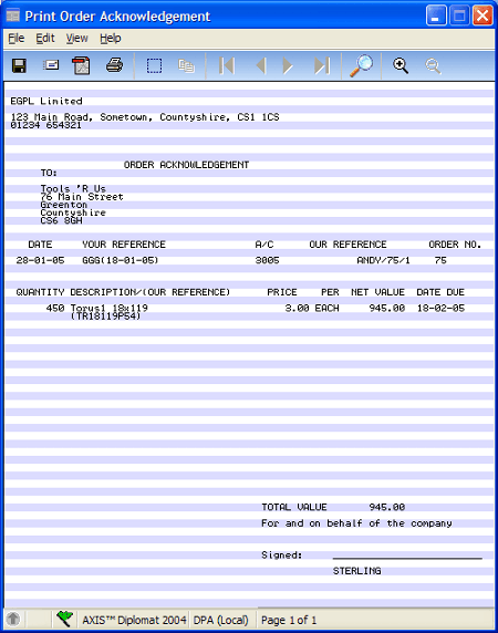 Print Order Acknowledgement