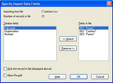 Specify Import Data Fields
