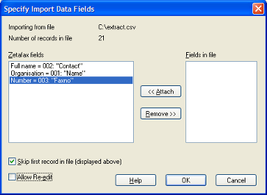 Specify Import Data Fields